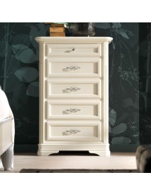 MOBILI 2G - SETTIMANALE CLASSICO 5 CASSETTI IN LEGNO MASSELLO AVORIO L.65 P.42 H.100