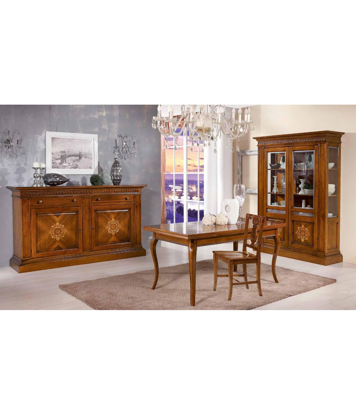 MOBILI 2G - SOGGIORNO IN LEGNO ARTE POVERA REGINA INTARSIO TINTA NOCE