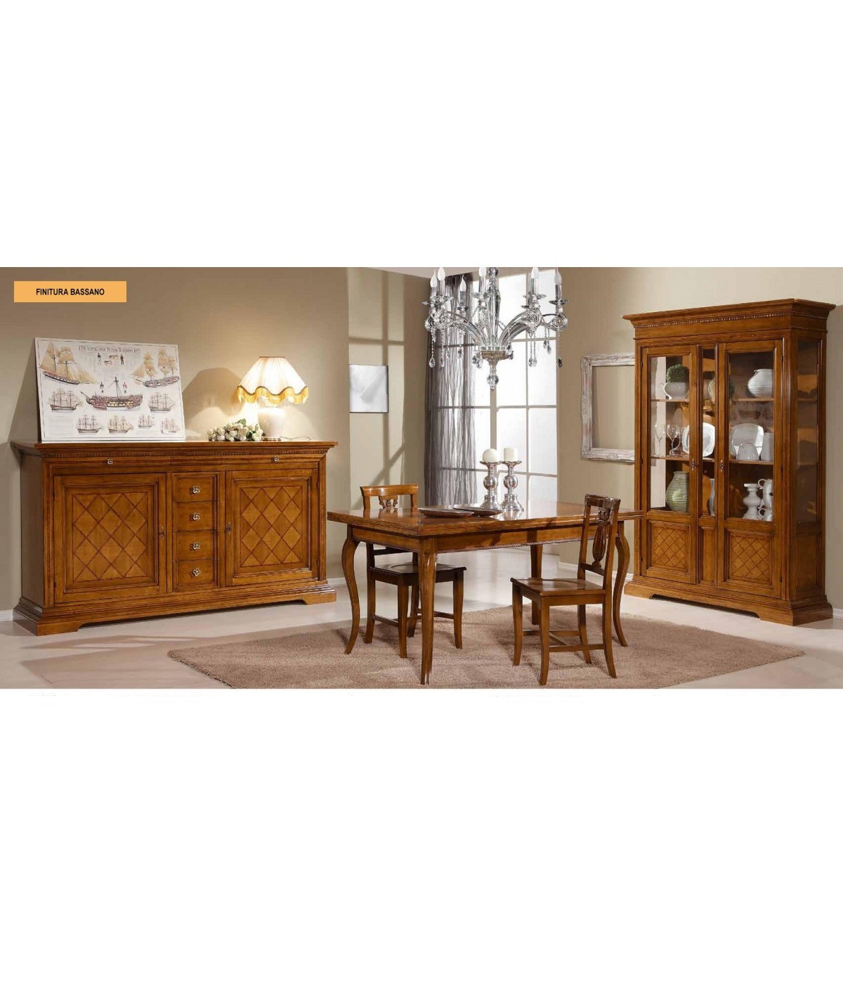 MOBILI 2G - SOGGIORNO ARTE POVERA INTARSIO A ROMBI IN LEGNO TINTA NOCE