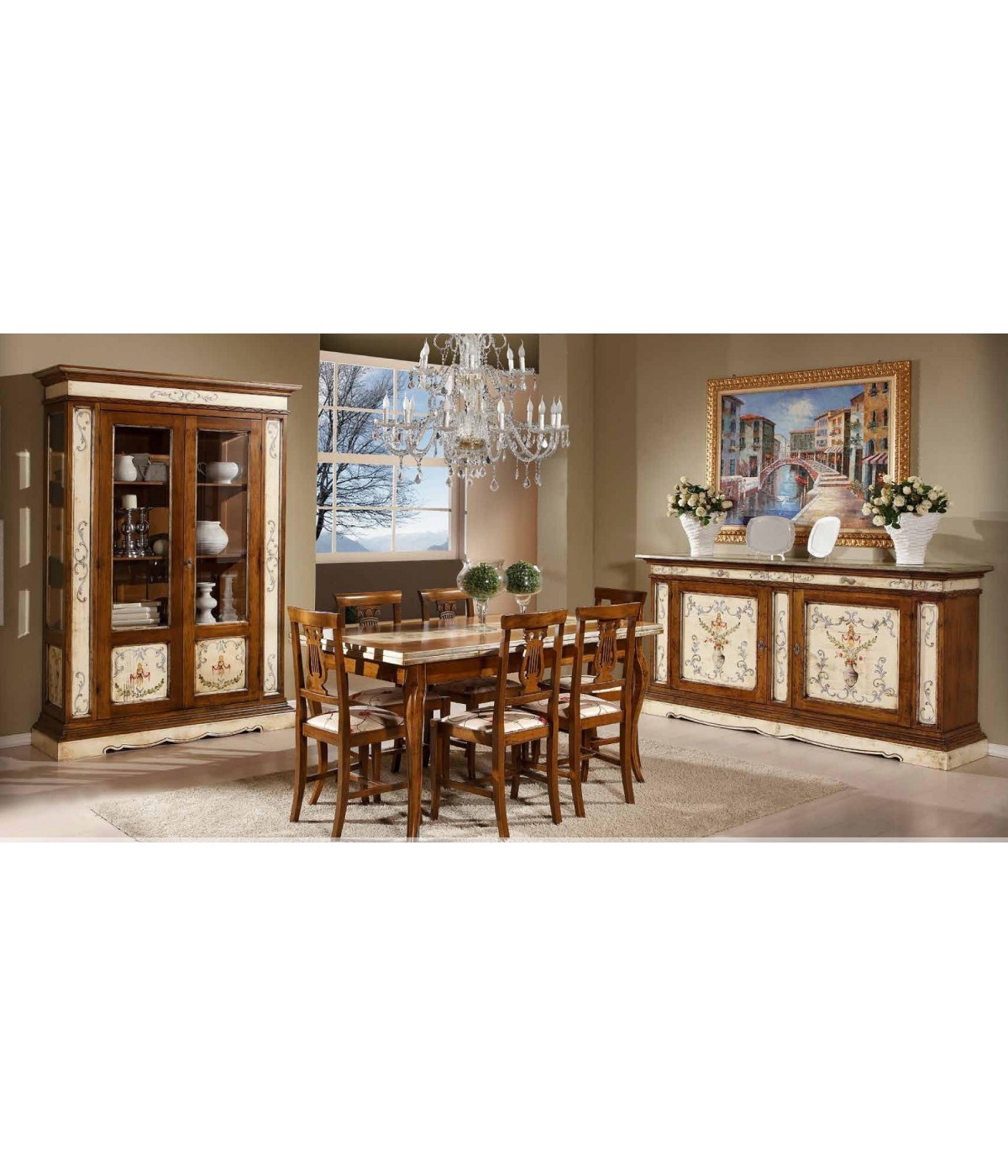 MOBILI 2G - SALA DA PRANZO IMPERO LACCATO DIPINTO/BASSANO vista totale dei mobili