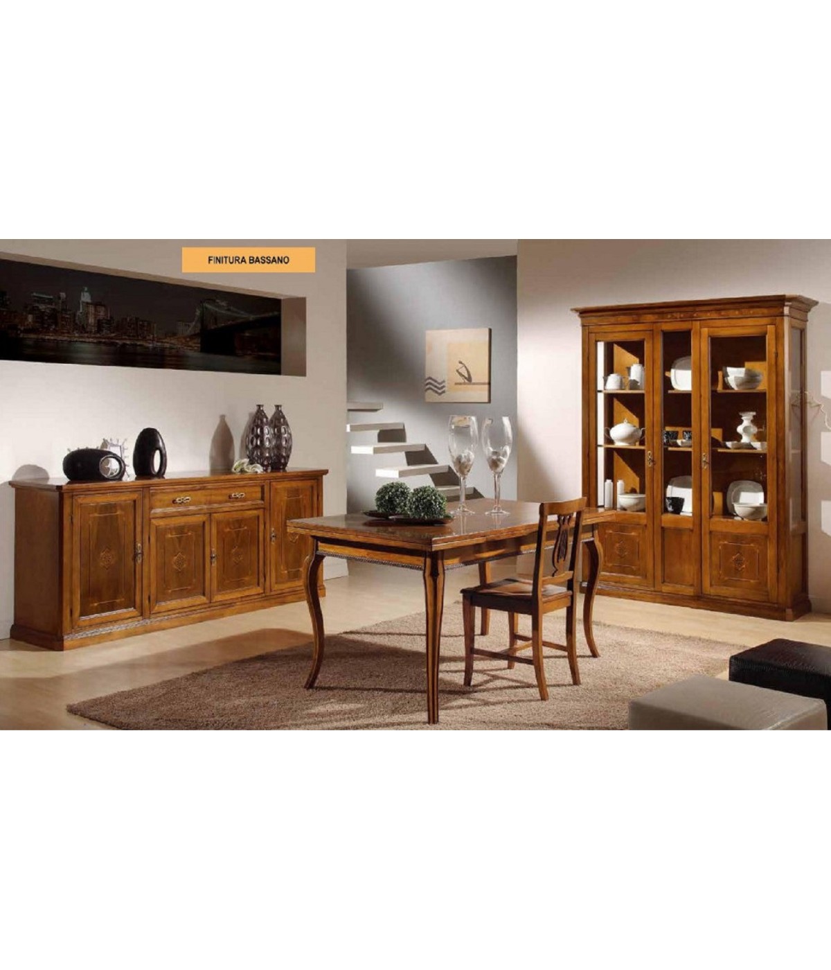 MOBILI 2G - SOGGIORNO ARTE POVERA CON INTARSIO IN LEGNO TINTA NOCE