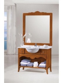 MOBILI 2G - MOBILE BAGNO 108 CM IN LEGNO LAVABO 2 CASSETTI E SPECCHIO