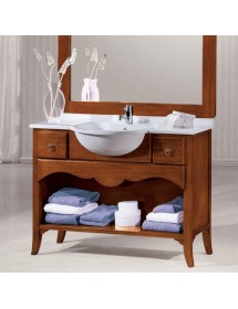 Mobile Bagno 108 cm in Legno con Lavabo, 2 Cassetti e Specchio | Vari Colori