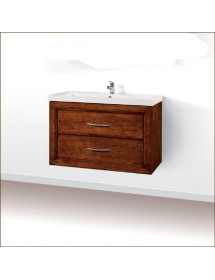 MOBILI 2G - MOBILE BAGNO SOSPESO 90 CM IN LEGNO LAVABO 2 CASSETTI TINTA NOCE