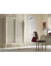 MOBILI 2G - ARMADIO 2 ANTE SCORREVOLI CLASSICO IN LEGNO CON INTAGLIO AVORIO L.148 P.67 H.204