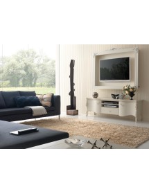 MOBILI 2G - PORTA TV SAGOMATO INTAGLIATO 2 PORTE 1 CASSETTO IN LEGNO AVORIO E PENSILE