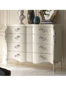 MOBILI 2G - CASSETTIERA SAGOMATA 4 CASSETTI IN LEGNO BIANCO ARGENTO L.137 P.57 H.110