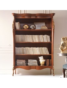 MOBILI 2G - LIBRERIA CLASSICA SAGOMATA IN LEGNO TINTA NOCE L.145 P.50 H.203