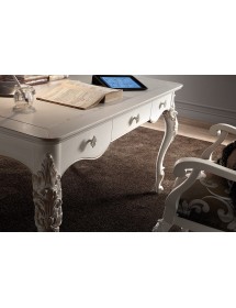 MOBILI 2G - SCRIVANIA CLASSICA 3 CASSETTI IN LEGNO LACCATO BIANCO L.141 P.91 H.81