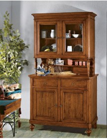 MOBILI 2G - CRISTALLIERA NAPOLETANA IN LEGNO MASSELLO 4 PORTE 2 CASSETTI TINTA NOCE L.116 P.49 H.206