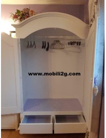 Armadio shabby bianco opaco con cappello tondo 125x60x200