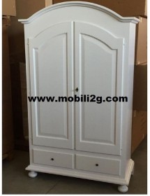 MOBILI 2G - ARMADIO CAPPELLO TONDO BIANCO OPACO SHABBY 125x60x200 vista frontale