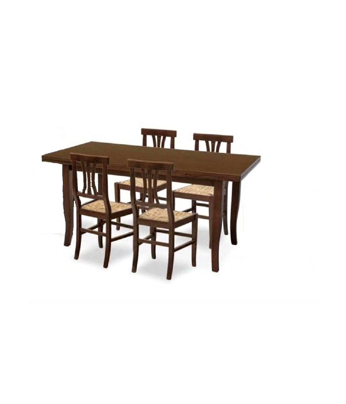 TAVOLO 100X70 ALLUNGABILE IN LEGNO ARTE POVERA CON 4 SEDIE SEDUTA P...