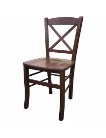 MOBILI 2G - SET 2 SEDIE CROCE LEGNO TINTA NOCE SEDUTA LEGNO VISTA FRONTALE
