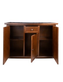 MOBILI 2G - MADIA CREDENZA ARTE POVERA 3 PORTE 1 CASSETTO NOCE SCURO L.120 P.39 H.85 vista frontale aperto