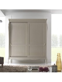 MOBILI 2G - ARMADIO 2 ANTE SCORREVOLI CLASSICO IN LEGNO CON INTAGLIO AVORIO L.200 P.69 H.225