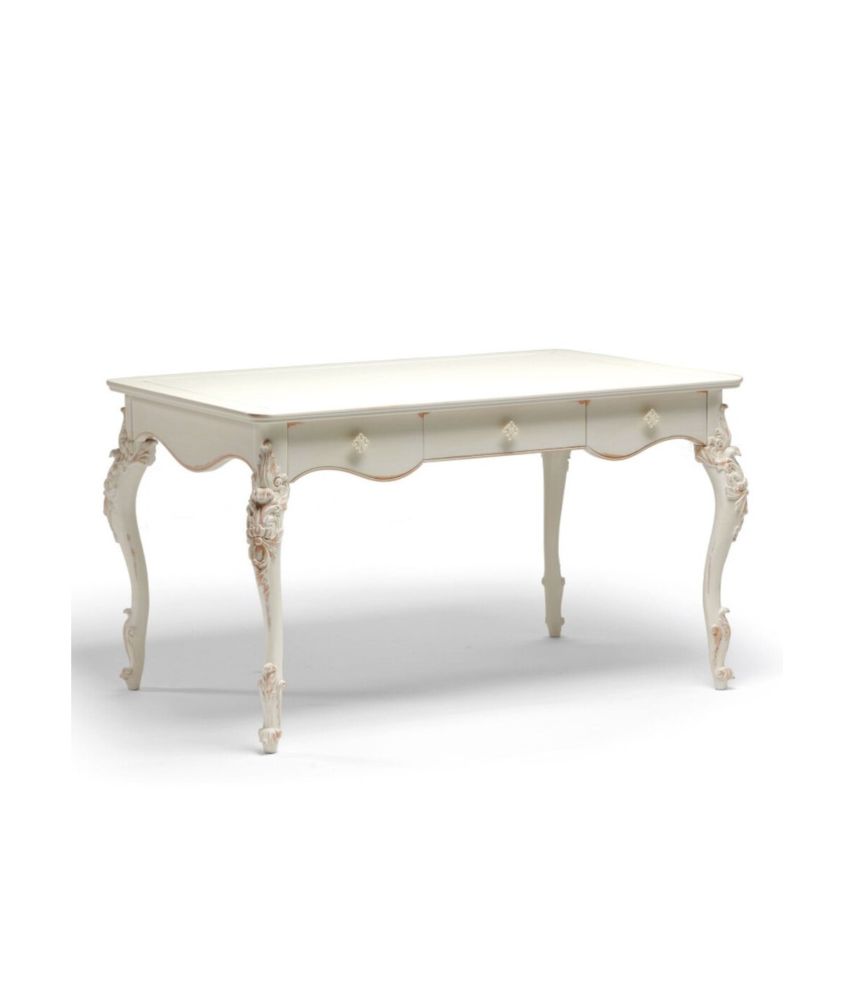 MOBILI 2G - SCRIVANIA CLASSICA 3 CASSETTI IN LEGNO BIANCO 141X91X81