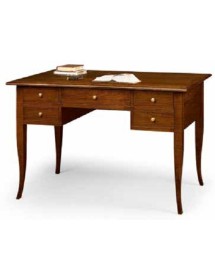 MOBILI 2G - SCRIVANIA IN LEGNO ARTE POVERA 5 CASSETTI TINTA NOCE 130x65x81 VISTA FRONTALE