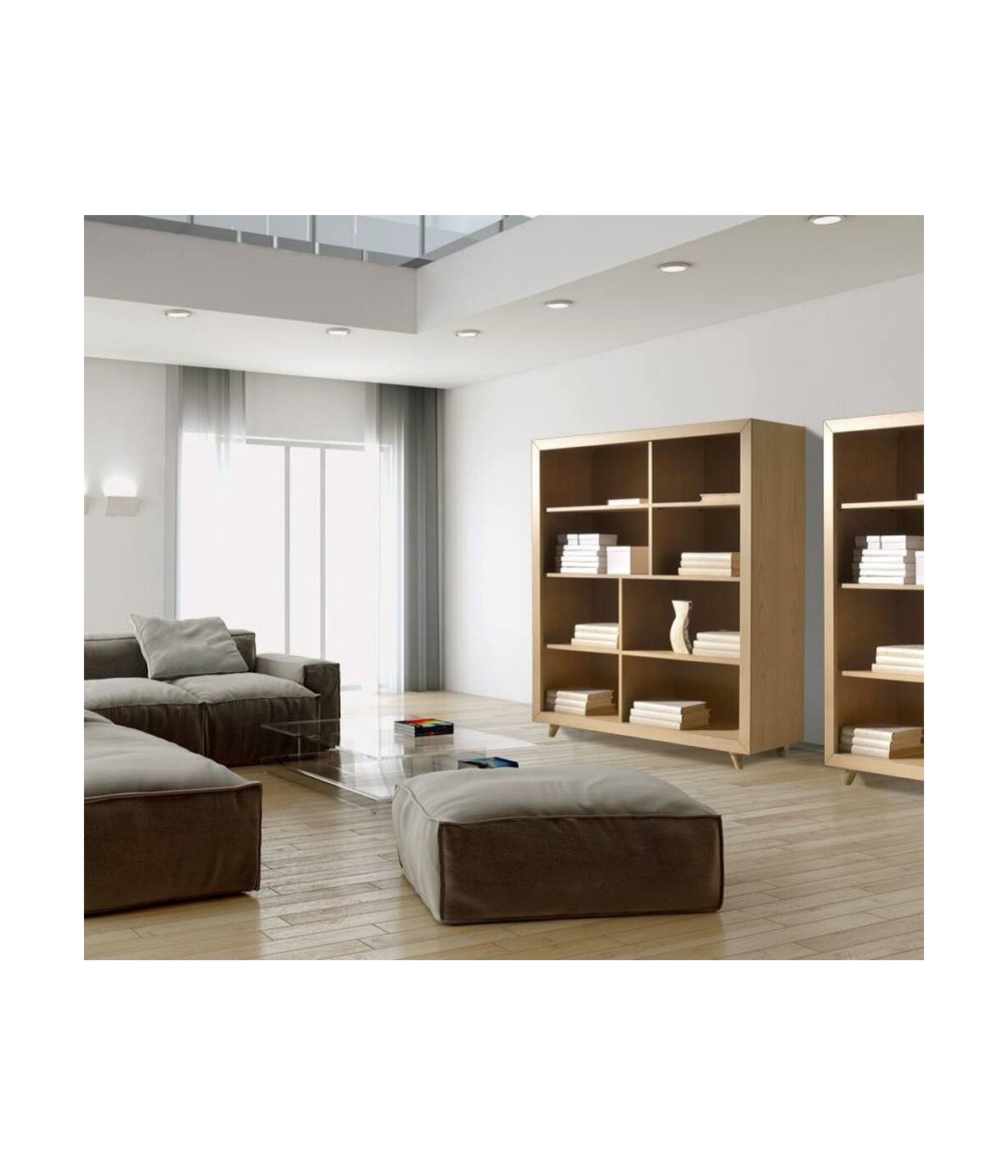 MOBILI 2G - LIBRERIA A GIORNO IN FRASSINO CLASSICO PORO APERTO CON PIEDE TORNITO L.128 P.45 H.150,5