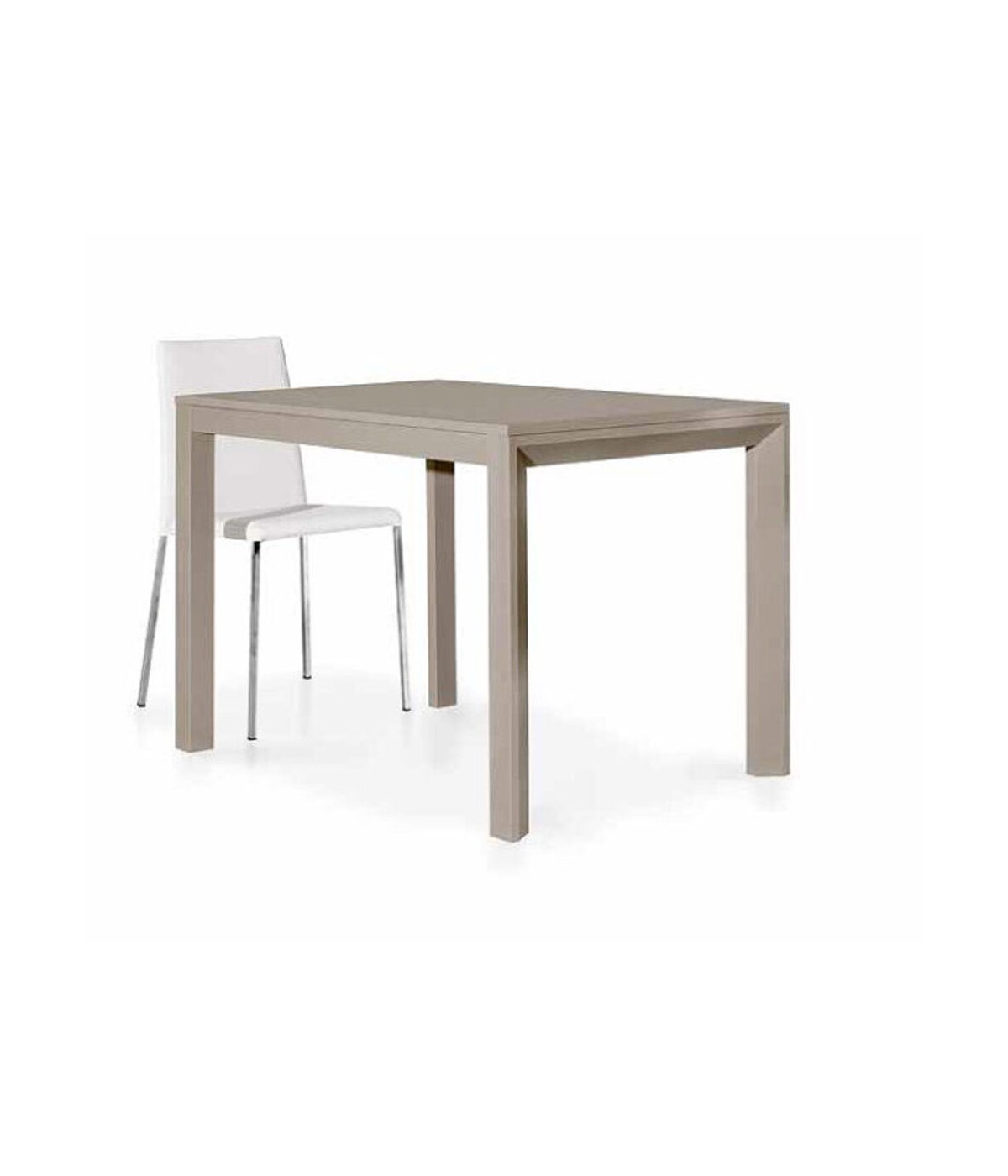 MOBILI 2G - Tavolo moderno rettangolare tortora allungabile 130x85 H77 vista laterale