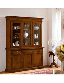 MOBILI 2G - CRISTALLIERA 6 PORTE IN LEGNO NOCE ARTE POVERA L. 155 P.42 H.210 vista laterale