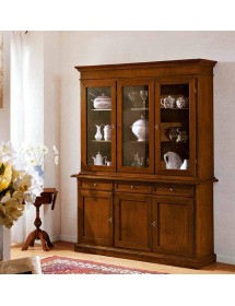 MOBILI 2G - CRISTALLIERA 6 PORTE IN LEGNO NOCE ARTE POVERA L. 155 P.42 H.210 vista laterale