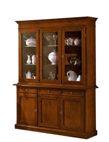 MOBILI 2G - CRISTALLIERA 6 PORTE IN LEGNO NOCE ARTE POVERA L. 155 P.42 H.210 vista laterale