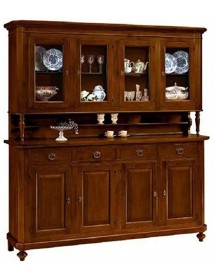 MOBILI 2G - CRISTALLIERA ARTE POVERA 4 PORTE IN LEGNO TINTA NOCE 196X43X208 VISTA FRONTALE