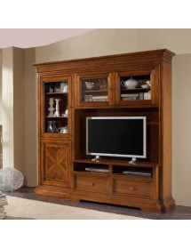 MOBILI 2G - PARETE ATTREZZATA IN LEGNO TINTA BASSANO L.230 P.57 H. 235 VISTA FRONTALE