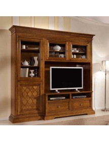 MOBILI 2G - PARETE ATTREZZATA IN LEGNO NOCE BASSANO L.230 P.57 H. 235 vista frontale