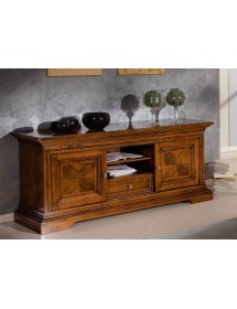 MOBILI 2G - PORTA TV IN LEGNO 2 ANTE SCORREVOLI ARTE POVERA NOCE BASSANO L.169 P.53 H.75 vista laterale