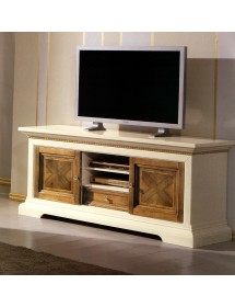 MOBILI 2G - PORTA TV IN LEGNO ARTE POVERA AVORIO E NOCE 169X53X75 vista frontale