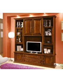 MOBILI 2G - PARETE ATTREZZATA LEGNO ARTE POVERA TINTA NOCE E VARI COLORI 200X49X228 (424) vista frontale