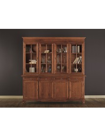 MOBILI 2G - CRISTALLIERA 4 PORTE CLASSICA IN LEGNO TINTA NOCE 205X42X213 vista frontale