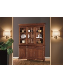 MOBILI 2G - CRISTALLIERA CLASSICA 3 PORTE IN LEGNO TINTA NOCE 156X42X213 vista laterale