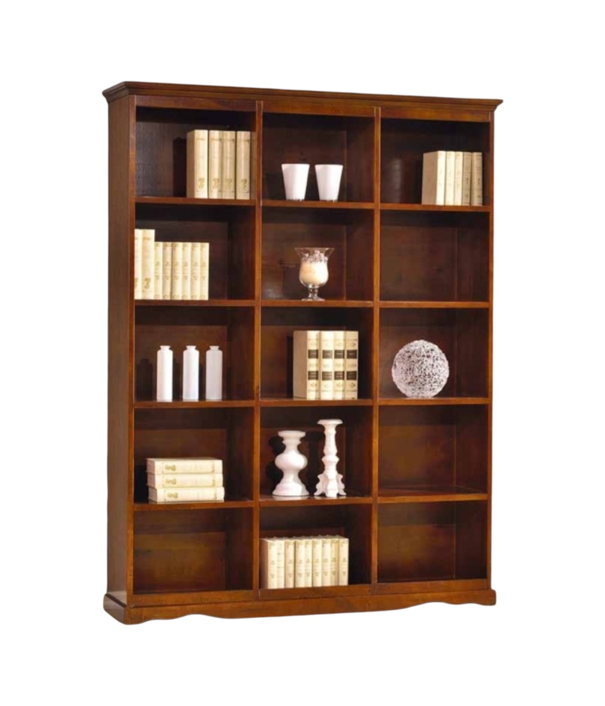 MOBILI 2G - LIBRERIA IN LEGNO TINTA NOCE ARTE POVERA 156x38x205 (592) vista frontale