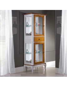 MOBILI 2G - VETRINA CLASSICA PROVENZALE IN LEGNO 2 PORTE 1 CASSETTO L.61 P.41 H.180