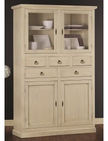 MOBILI 2G - DISPENSA CLASSICA 4 PORTE E 5 CASSETTI LEGNO AVORIO PATINATO 120x41x187 vista frontale