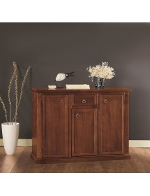 MOBILI 2G - MADIA CREDENZA ARTE POVERA 3 PORTE 1 CASSETTO NOCE SCURO L.120 P.39 H.85 vista frontale
