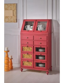 MOBILI 2G - DISPENSA ARTE POVERA SHABBY LEGNO ROSSO ANTICATO 80X42X153 vista frontale