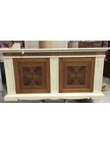Credenzone Classico 2 Ante Legno Bianco e Noce Intarsiato 214x55x109 cm