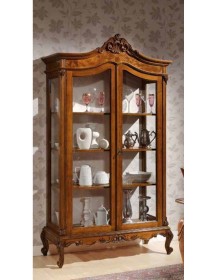 MOBILI 2G - VETRINA IN LEGNO DI RADICA 2 PORTE IMPERO FINITURA BASSANO L.114 P.46 H.217 vista frontale