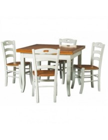 MOBILI 2G - Set tavolo legno 90x90 allungabile bicolore + 4 sedie legno seduta legno bicolore