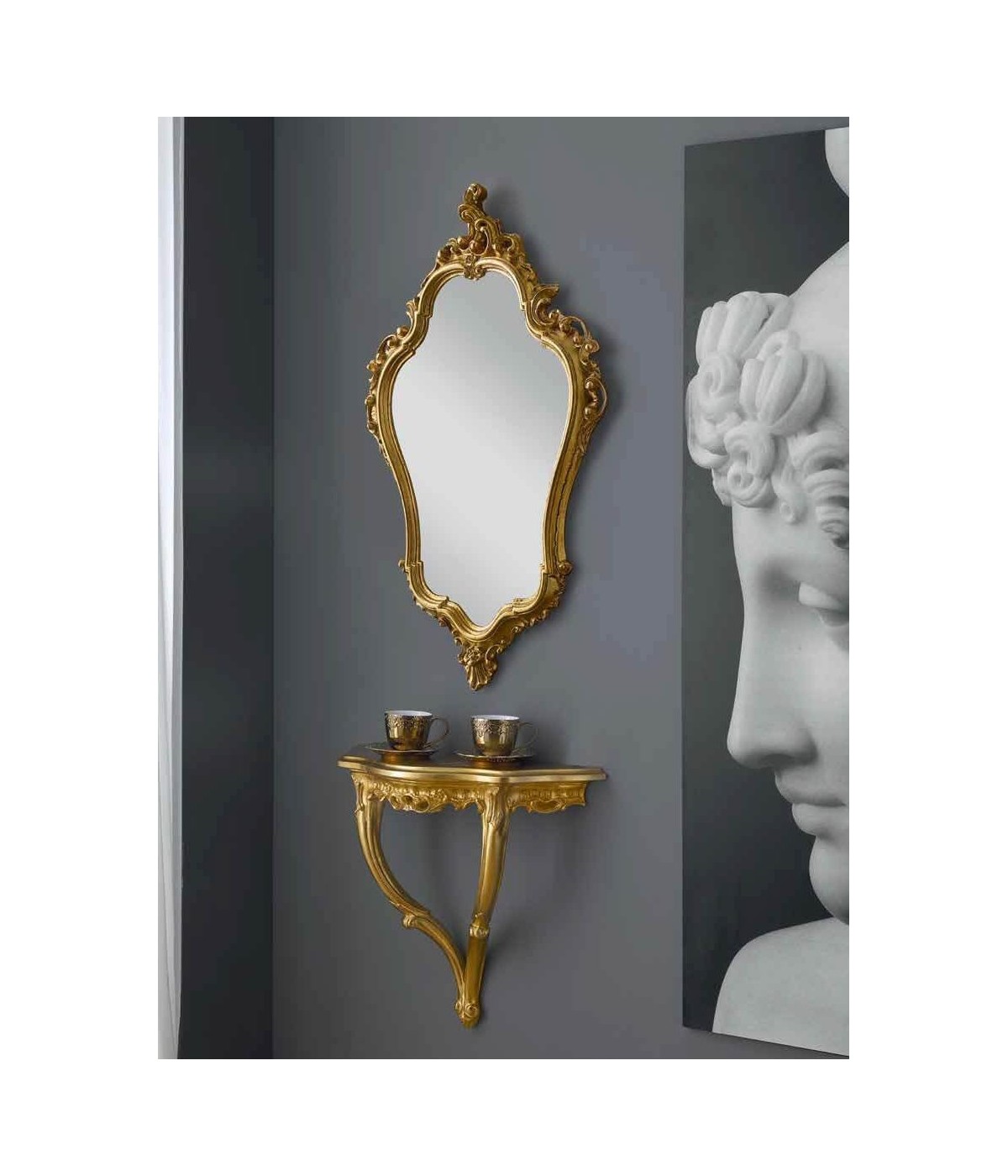 MOBILI 2G - CONSOLLE BAROCCA SOSPESA CON SPECCHIO IN FOGLIA ORO