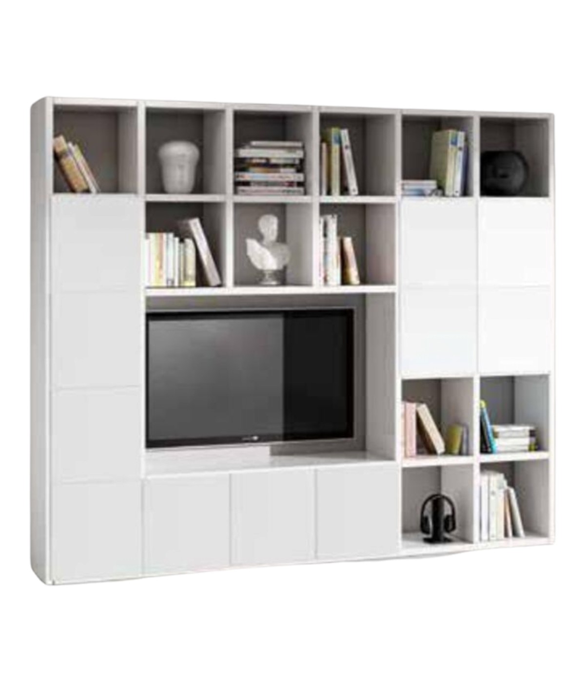 MOBILI 2G - Parete attrezzata moderna frassino bianco  L261 P30 H218 vista laterale
