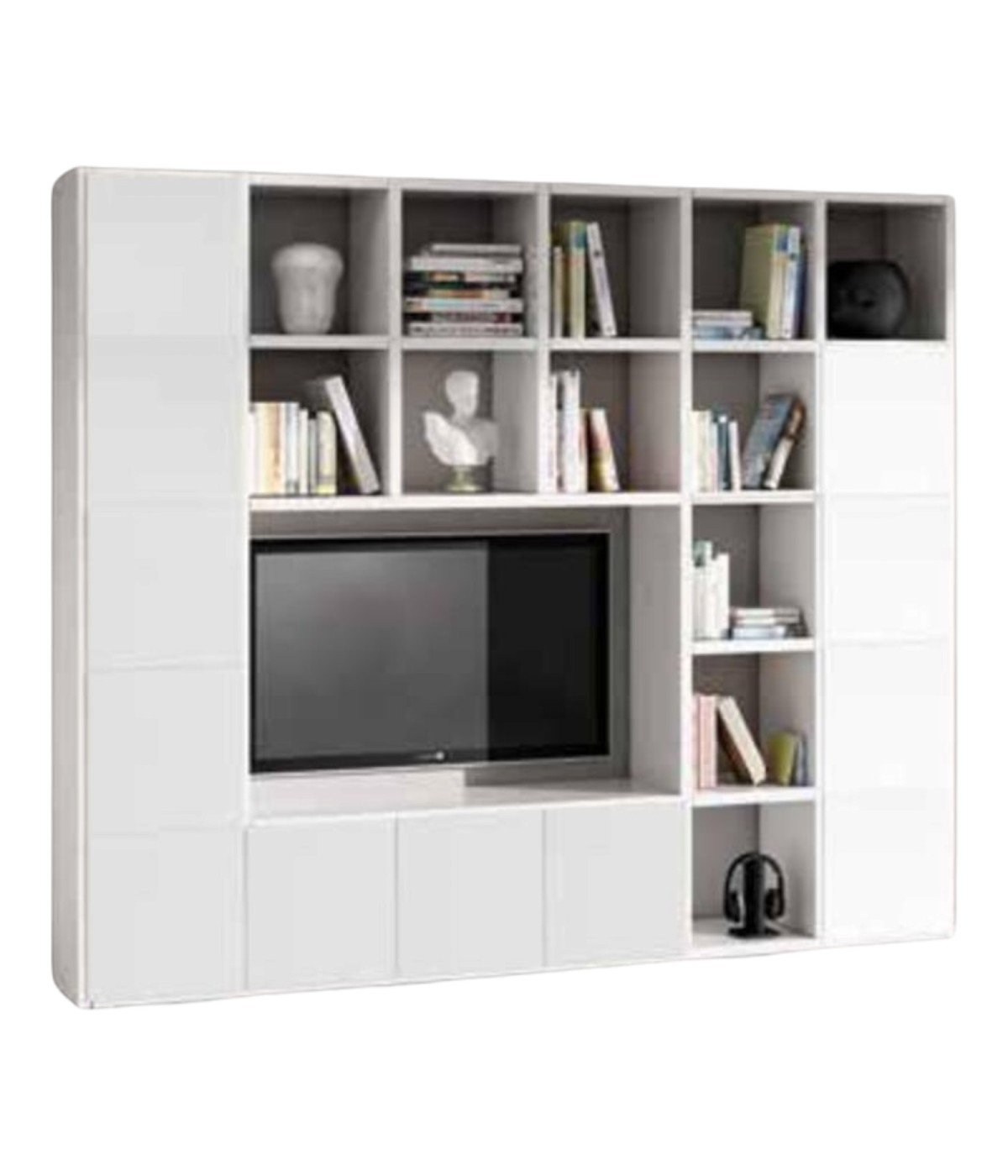 MOBILI 2G - Libreria porta Tv moderna frassino bianco L261 P30 H218 vista laterale
