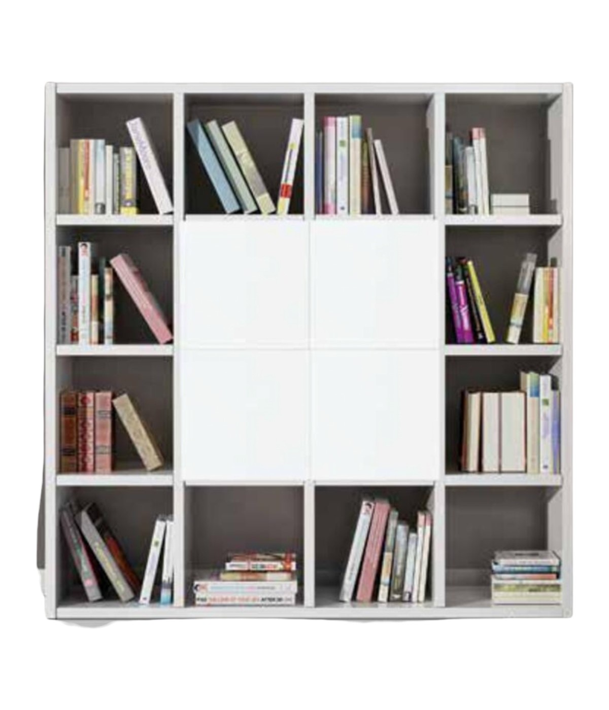 MOBILI 2G - Libreria porta Tv moderna laminato bianco frassino  L.175 P.30 H.175 vista frontale