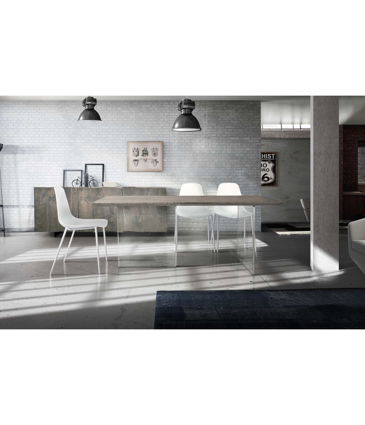 MOBILI 2G - TAVOLO FISSO IN ROVERE MASSELLO NODATO FINITURA BETON SPESSORE 4 CM. MISURA L.250 P.100 H.75