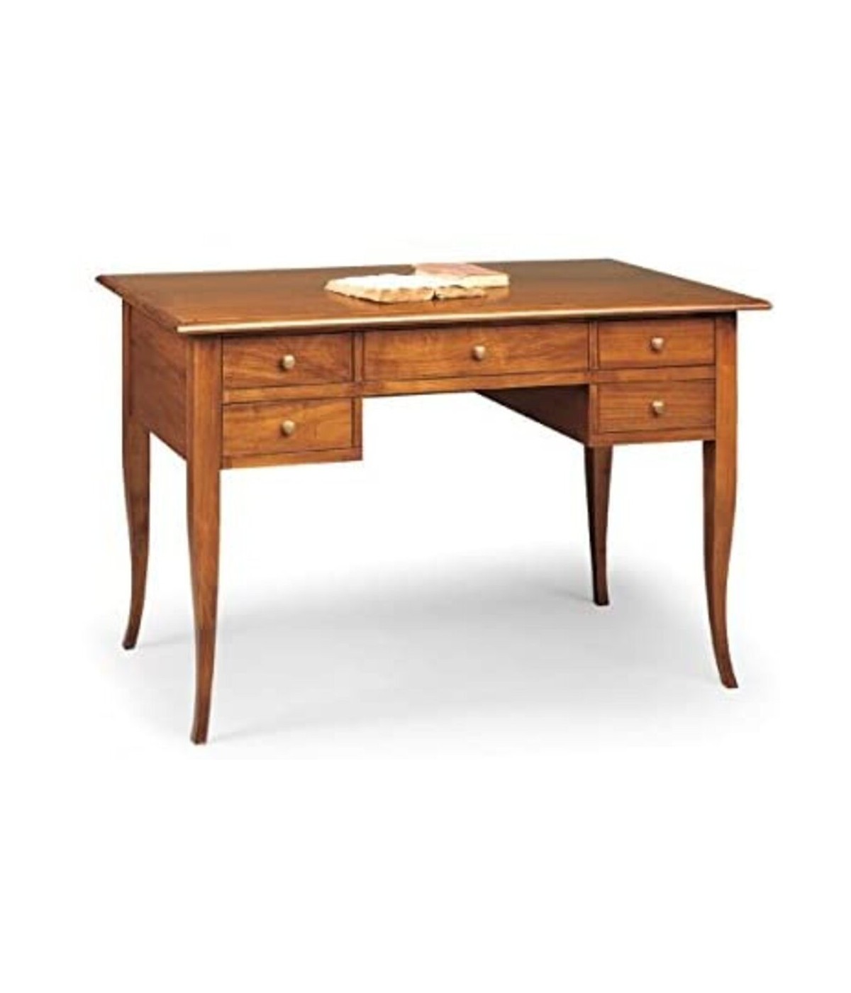 MOBILI 2G - SCRIVANIA IN LEGNO ARTE POVERA 5 CASSETTI TINTA ELITE 105x56x81 VISTA FRONTALE