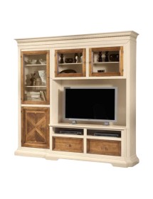 MOBILI 2G - PARETE ATTREZZATA IN LEGNO AVORIO/NOCE L.230 P.57 H. 235 vista frontale